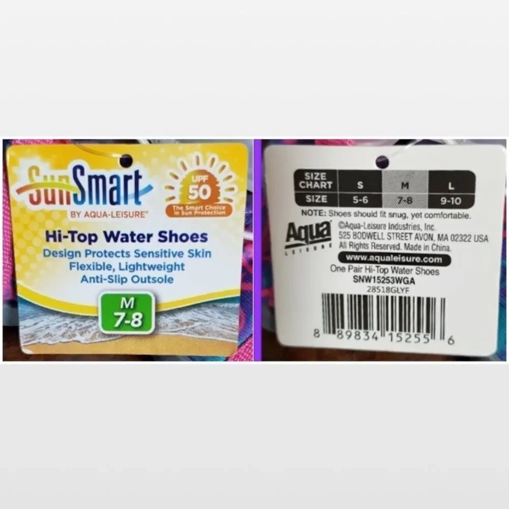 New Aqua Leisure Water Shoes Kid Size 7 8 Purple Floral Slip Ons